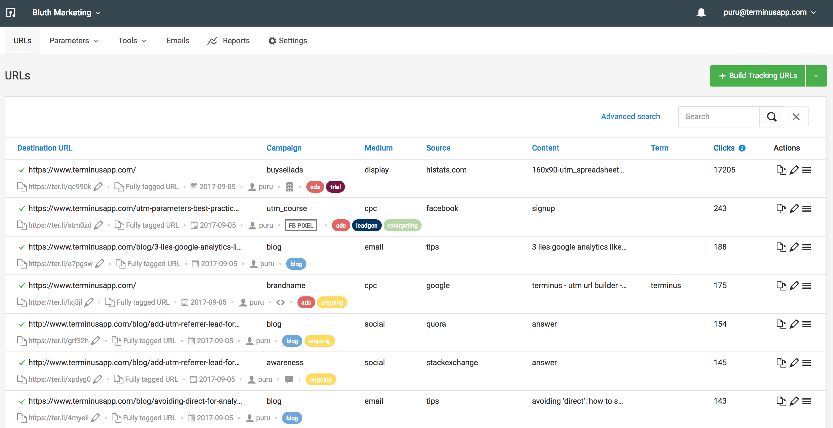 Terminus UTM Builder Dashboard