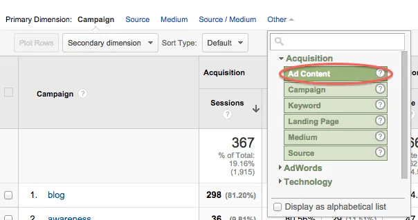 See UTM Content in Google Analytics