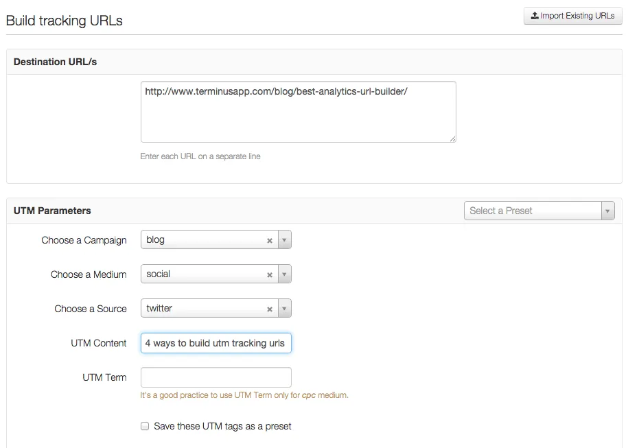 Build second UTM tracking URL with Terminus