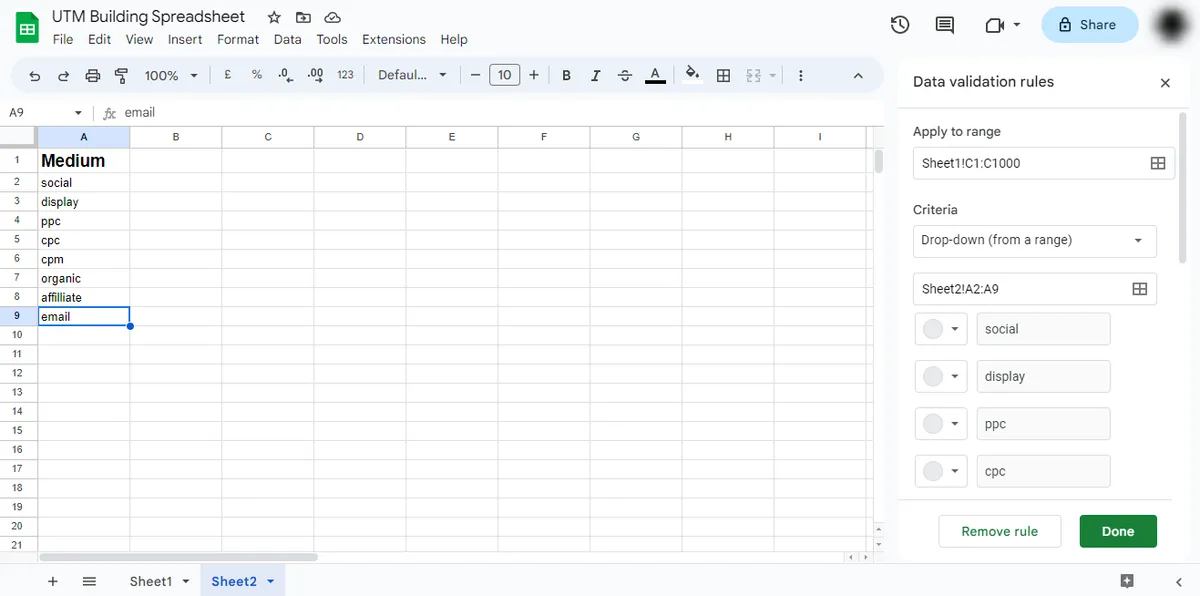 UTM building using Google Sheets