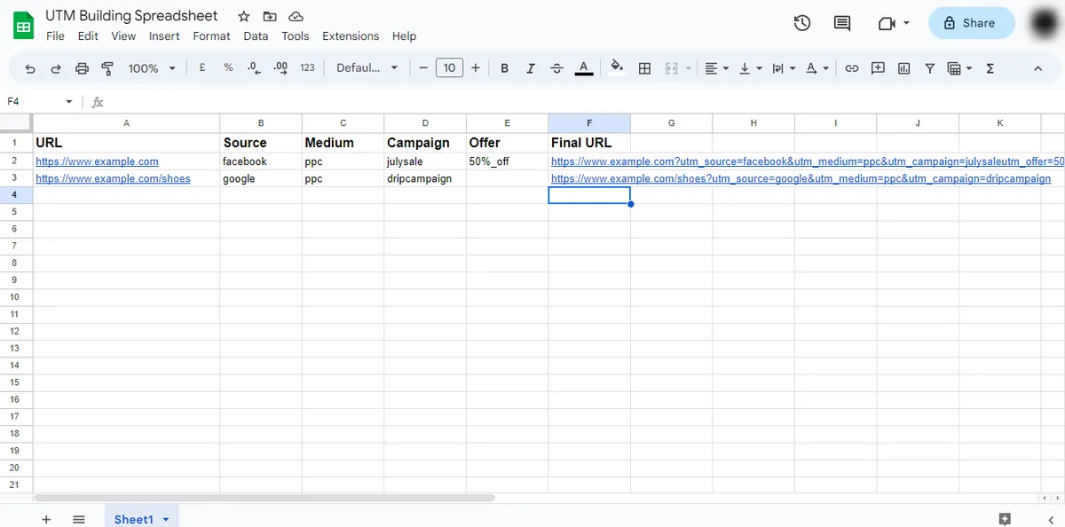 UTM building using Google Sheets
