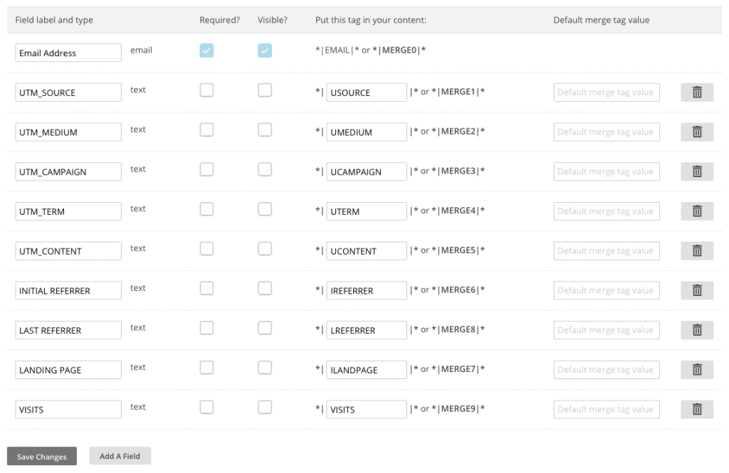 Mailchimp UTM and Referrer Fields