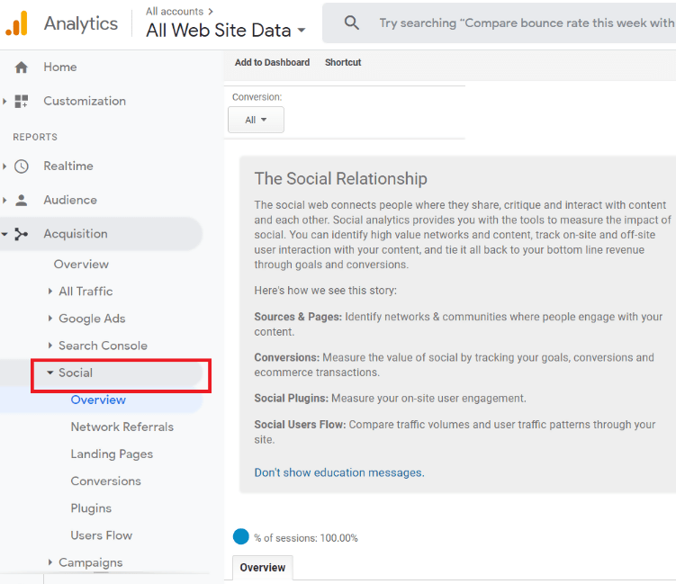 Social Tab in Google Analytics