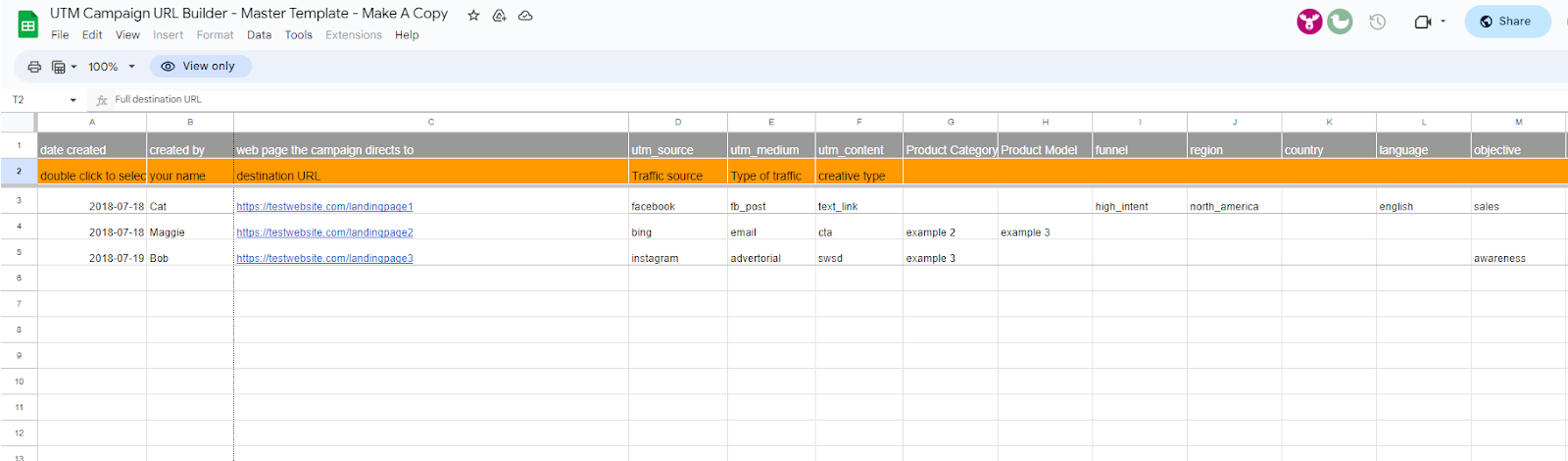 UTM Builder Spreadsheet Templates