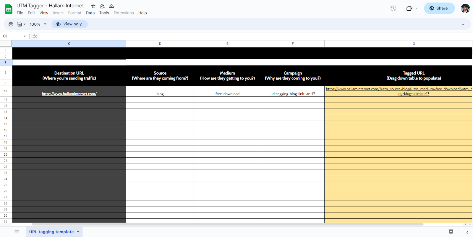 UTM Builder Spreadsheet Templates