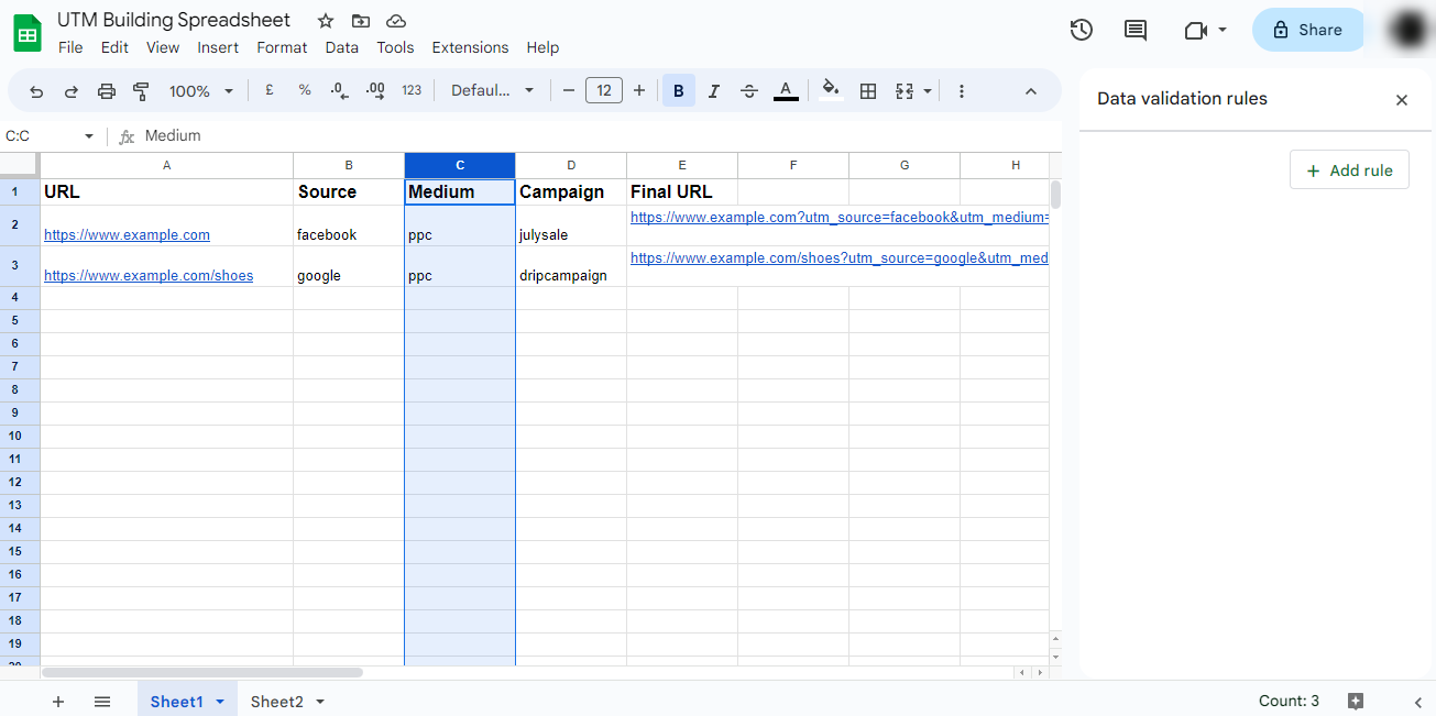 UTM building using Google Sheets