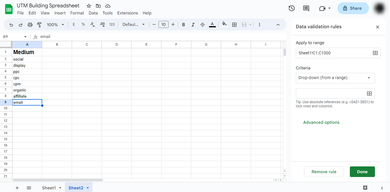 UTM building using Google Sheets