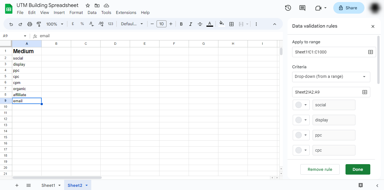 UTM building using Google Sheets