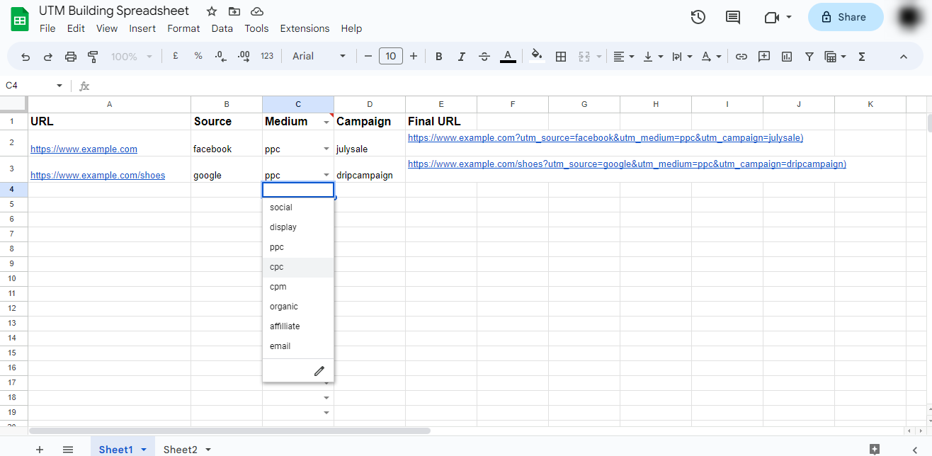 UTM building using Google Sheets