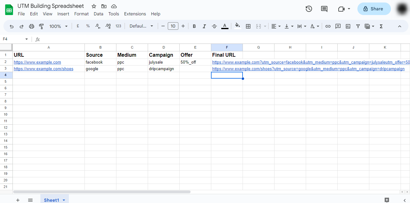 UTM building using Google Sheets