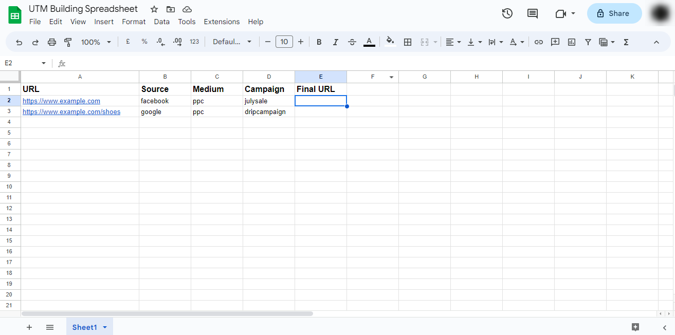 UTM building using Google Sheets