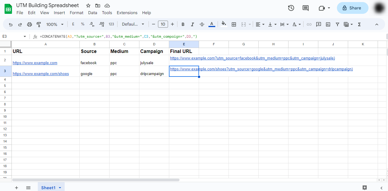 UTM building using Google Sheets